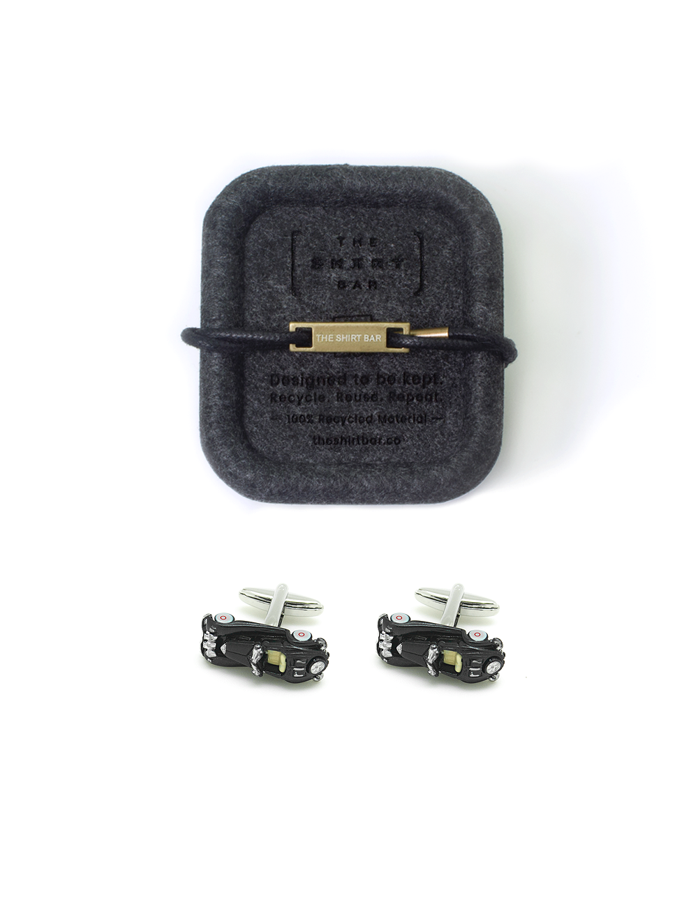 Black Racing Car with Yellow Seat Cufflink
