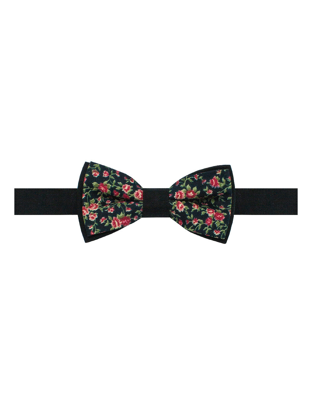 Black with Floral Print Woven Bowtie