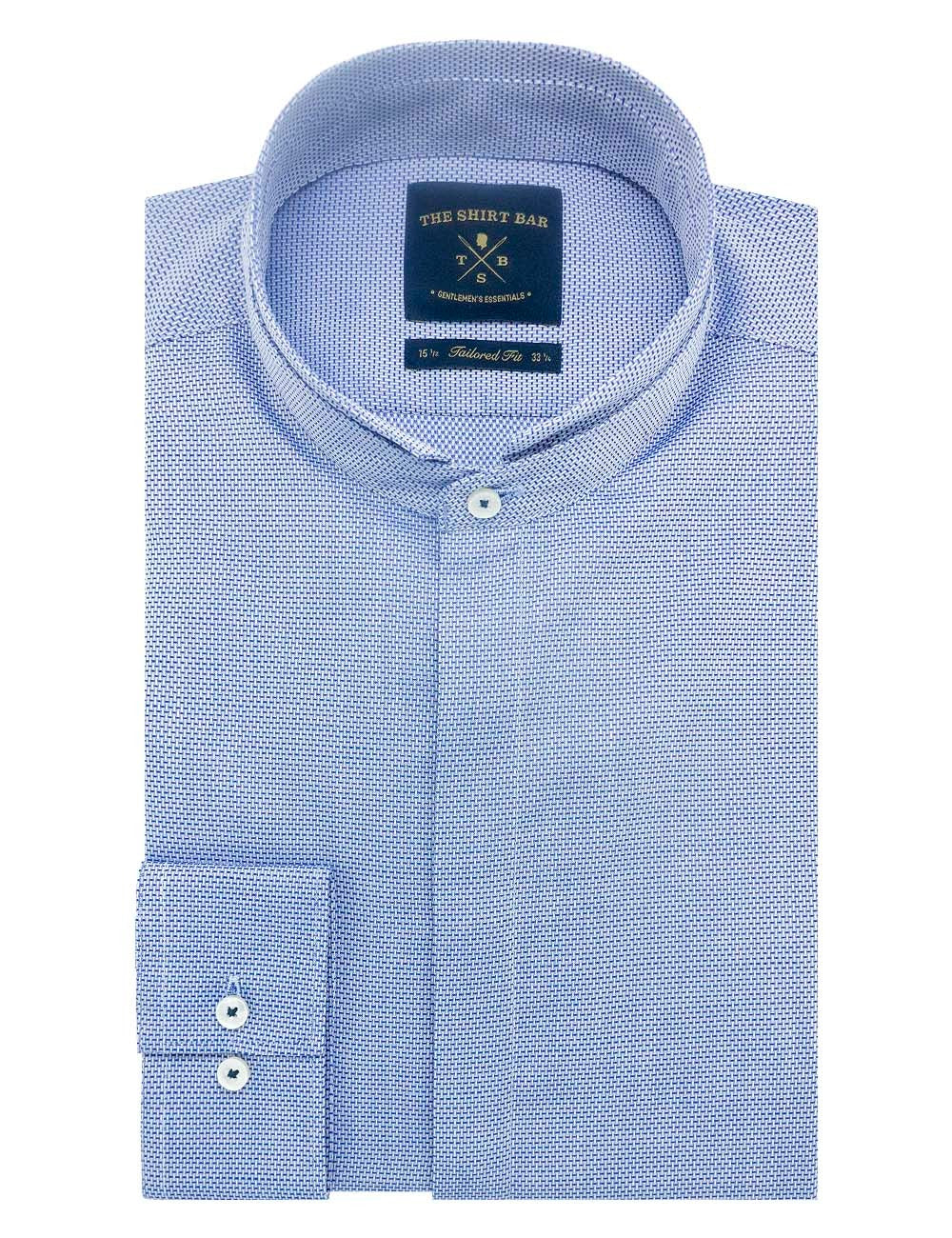 Blue Dobby Easy Iron Mandarin Removable Collar Slim Fit Long Sleeve Shirt