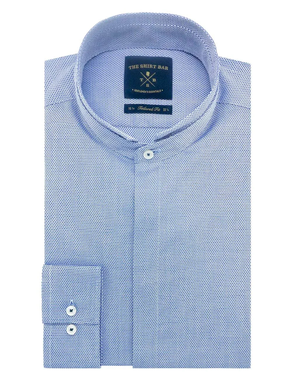 Blue Dobby Easy Iron Mandarin Removable Collar Slim Fit Long Sleeve Shirt — The Shirt Bar