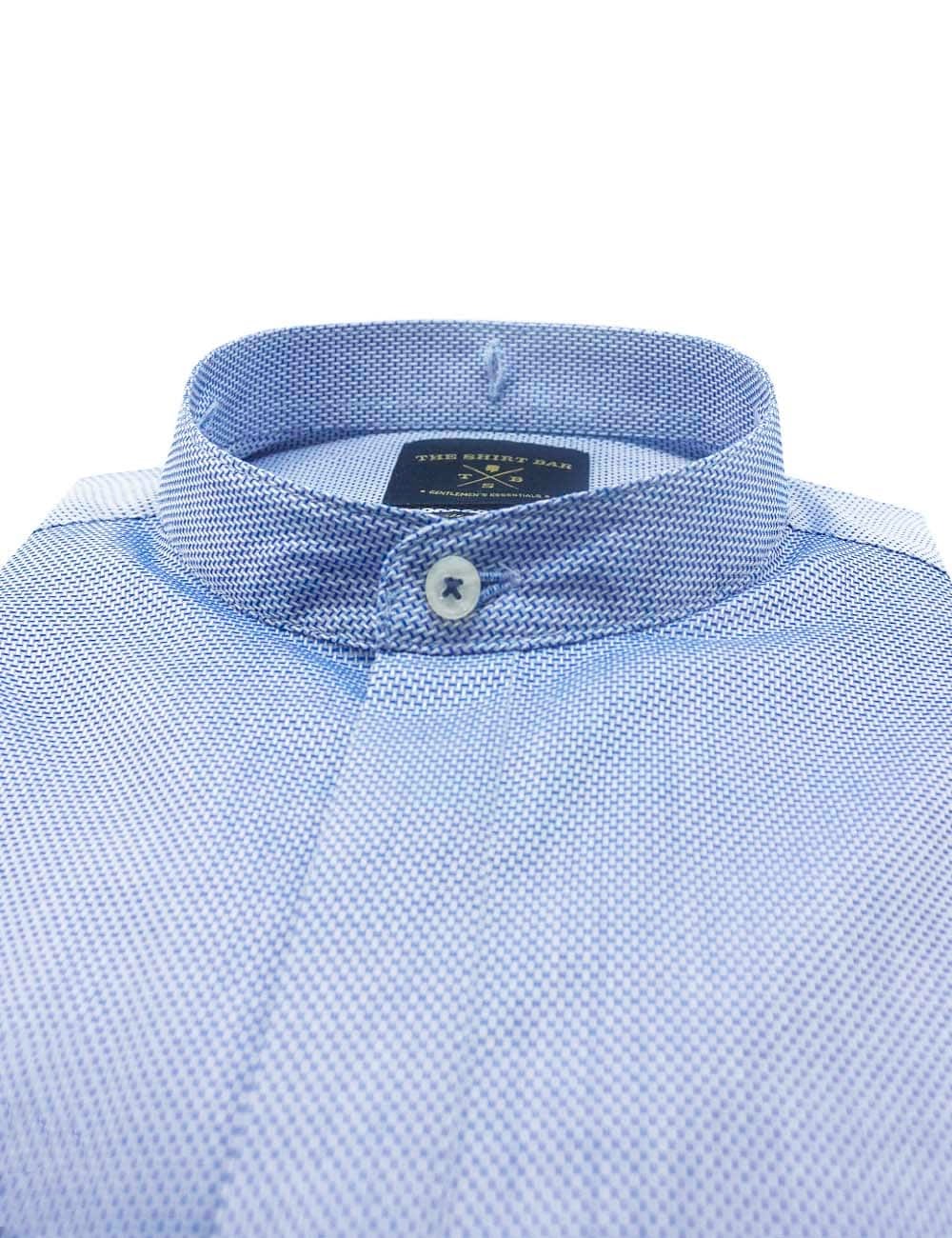 Blue Dobby Easy Iron Mandarin Removable Collar Slim Fit Long Sleeve Shirt