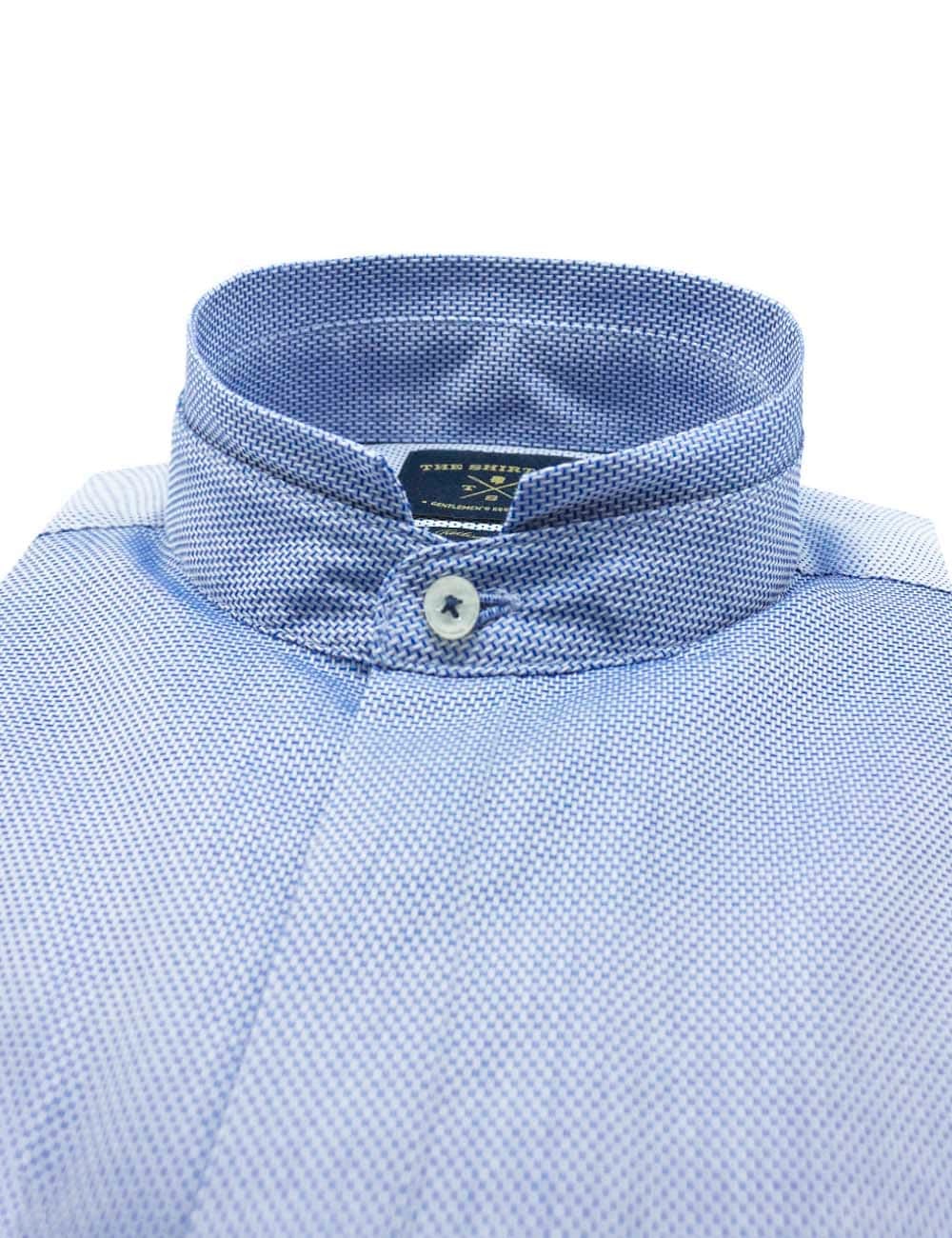 Blue Dobby Easy Iron Mandarin Removable Collar Slim Fit Long Sleeve Shirt