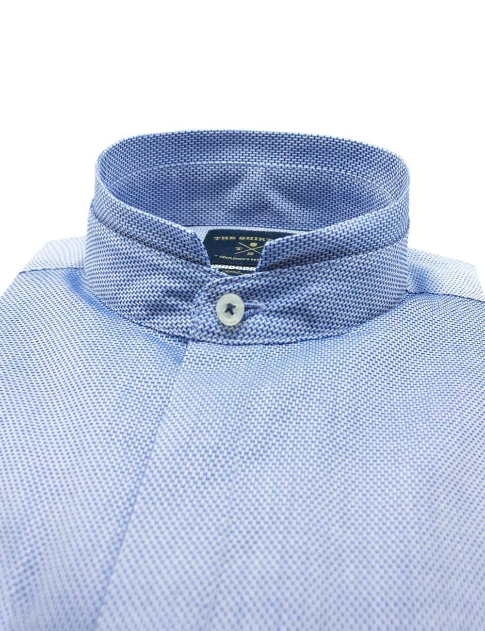 Blue Dobby Easy Iron Mandarin Removable Collar Slim Fit Long Sleeve Shirt — The Shirt Bar