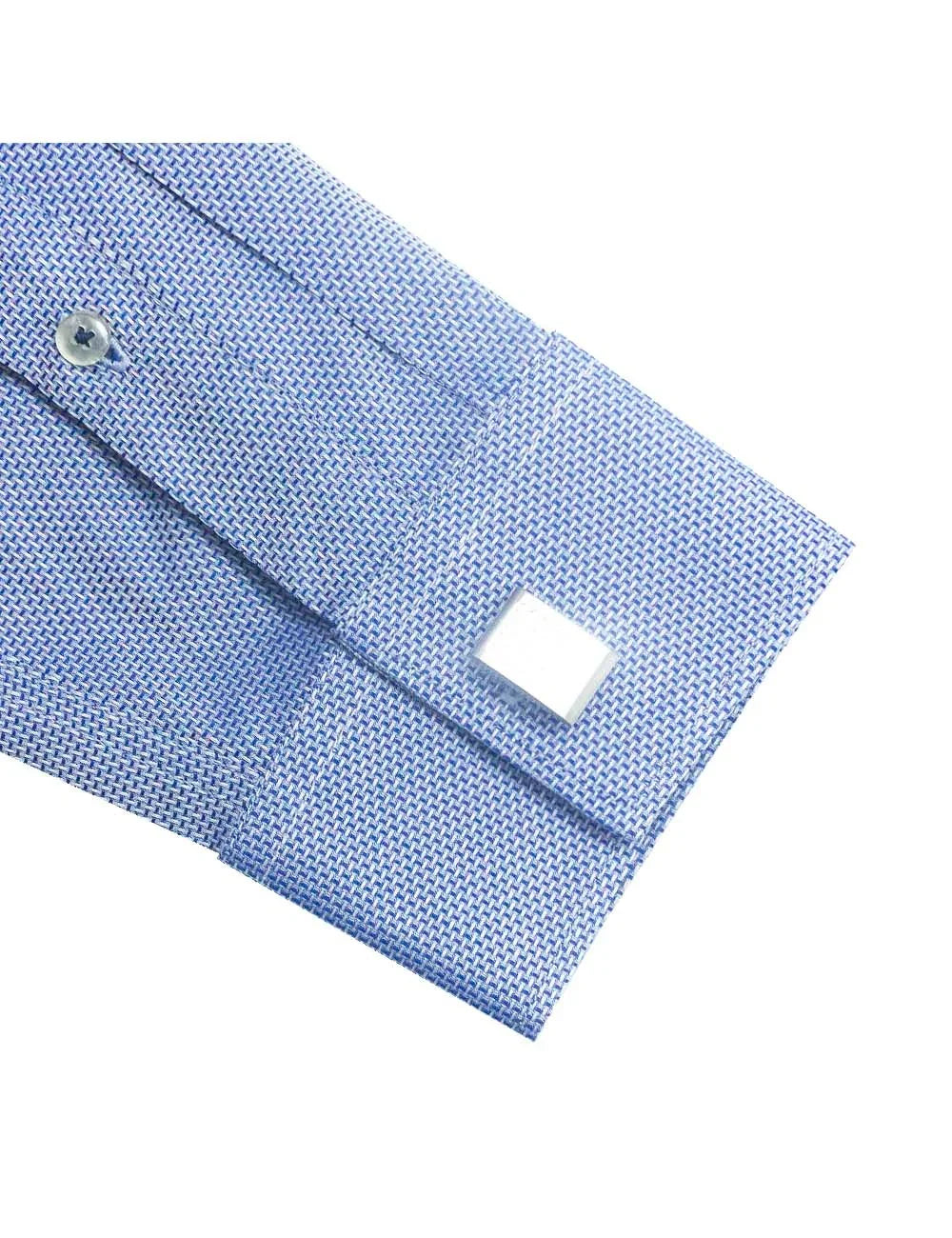 Blue Dobby Easy Iron Mandarin Removable Collar Slim Fit Long Sleeve Shirt — The Shirt Bar