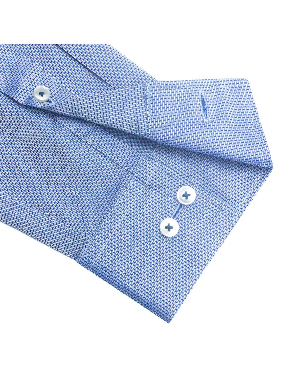 Blue Dobby Easy Iron Mandarin Removable Collar Slim Fit Long Sleeve Shirt