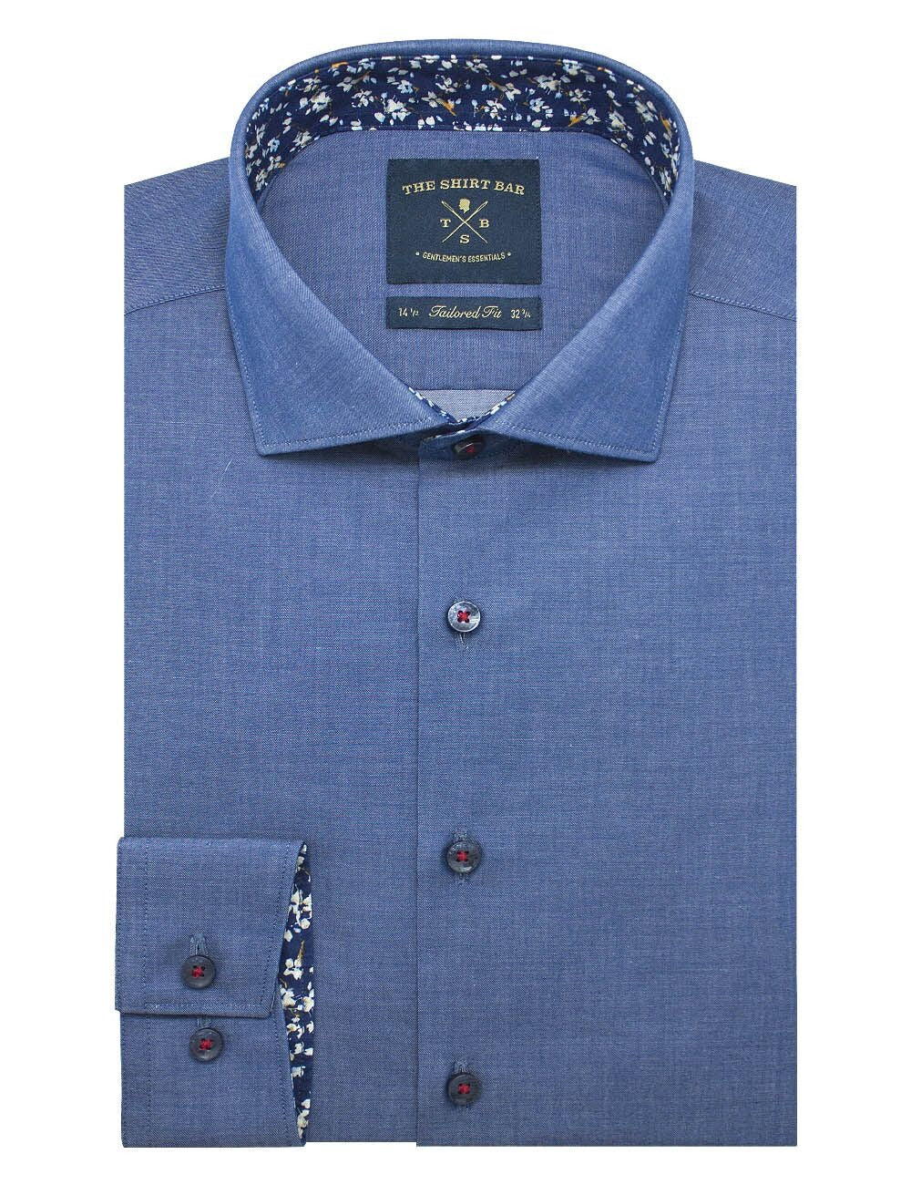 Blue Twill Slim / Tailored Fit Spread Collar Long Sleeve Shirt