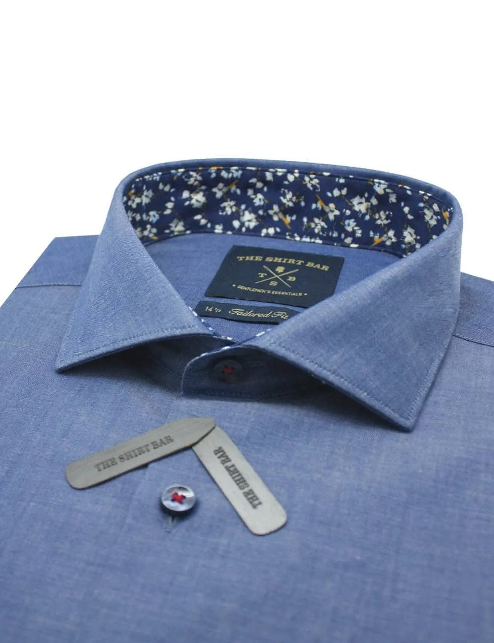 Blue Twill Slim / Tailored Fit Spread Collar Long Sleeve Shirt