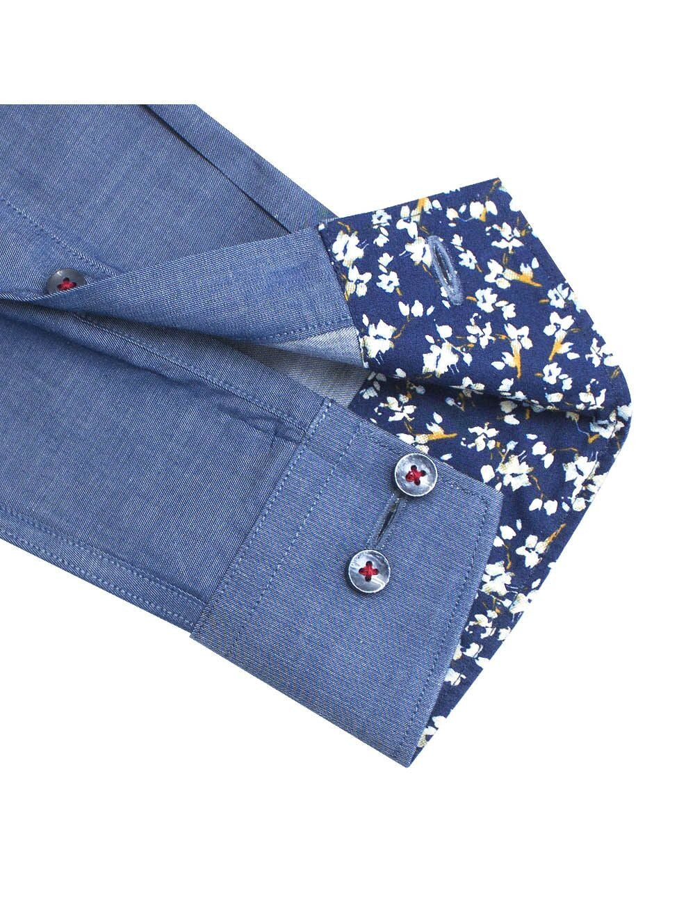 Blue Twill Slim / Tailored Fit Spread Collar Long Sleeve Shirt