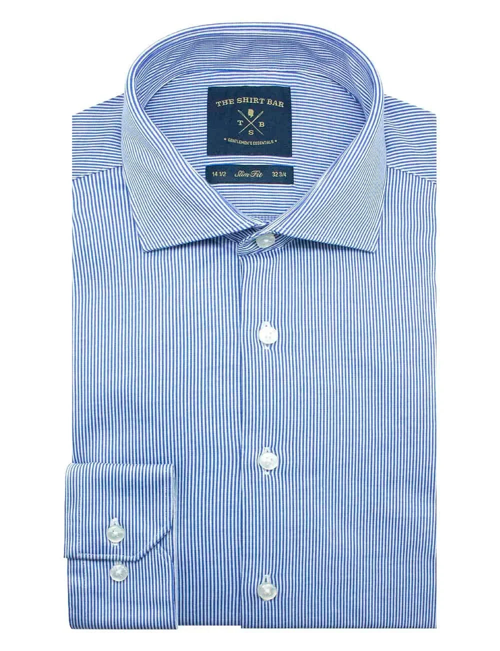 Blue and White Stripes Jetsetter Knitted Slim Fit Long Sleeve Shirt — The Shirt Bar
