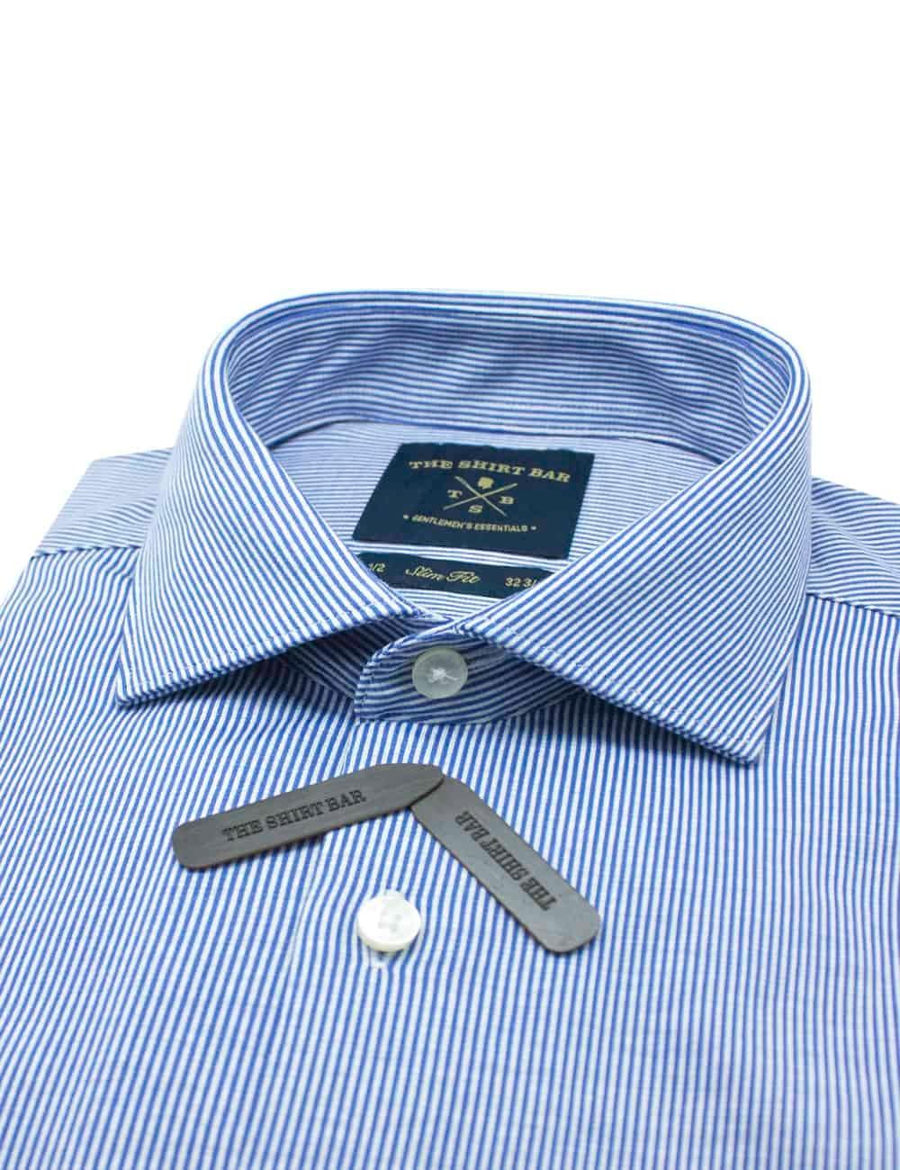 Blue and White Stripes Jetsetter Knitted Slim Fit Long Sleeve Shirt — The Shirt Bar