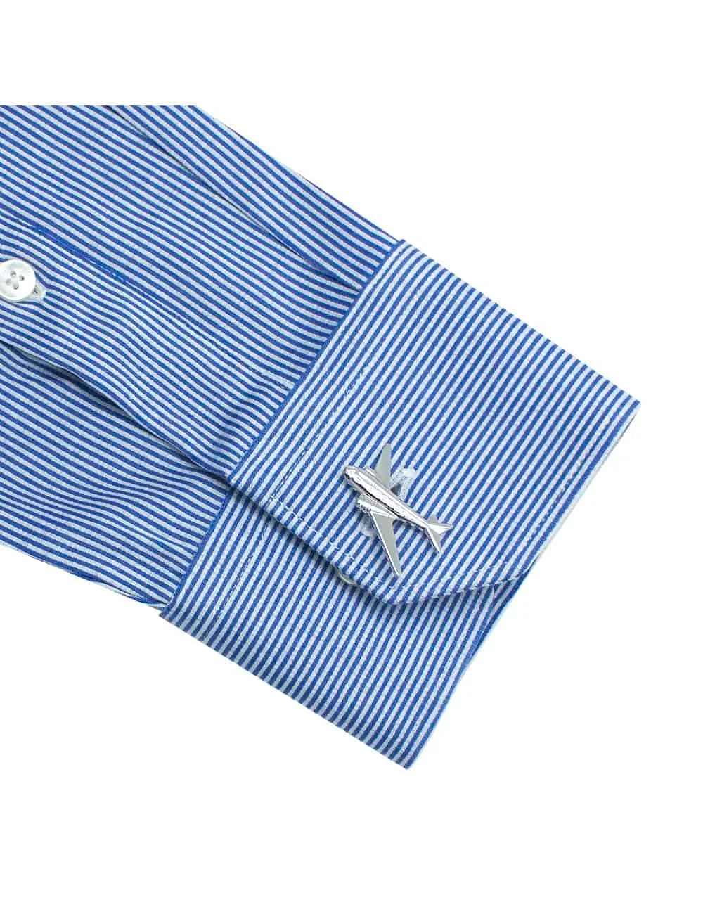Blue and White Stripes Jetsetter Knitted Slim Fit Long Sleeve Shirt — The Shirt Bar