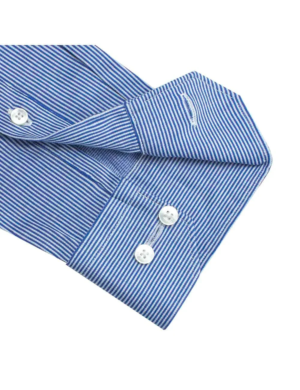 Blue and White Stripes Jetsetter Knitted Slim Fit Long Sleeve Shirt — The Shirt Bar