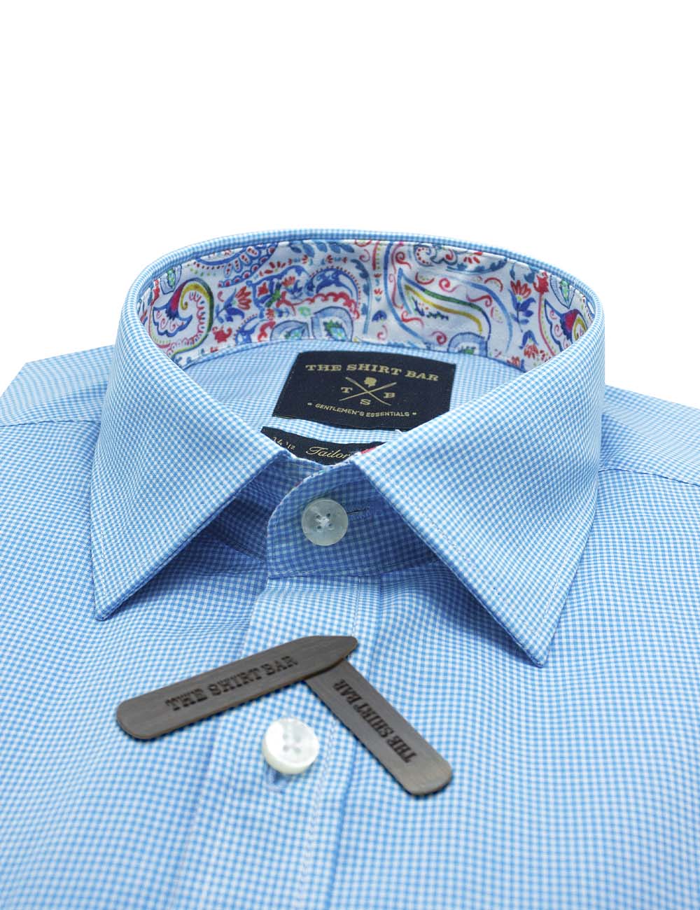 Blue Micro Checks Slim Fit Long Sleeve Shirt