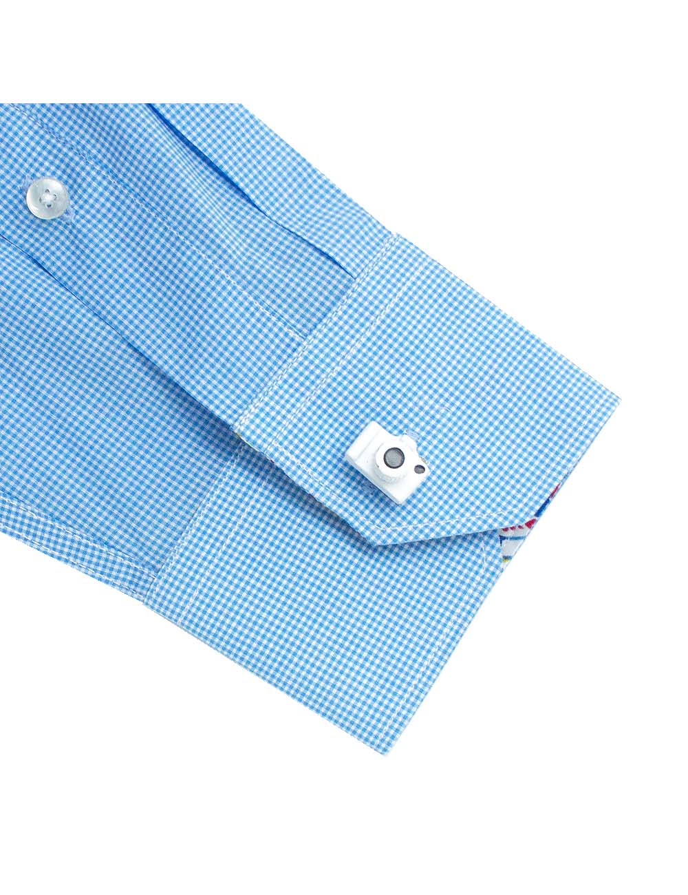 Blue Micro Checks Slim Fit Long Sleeve Shirt