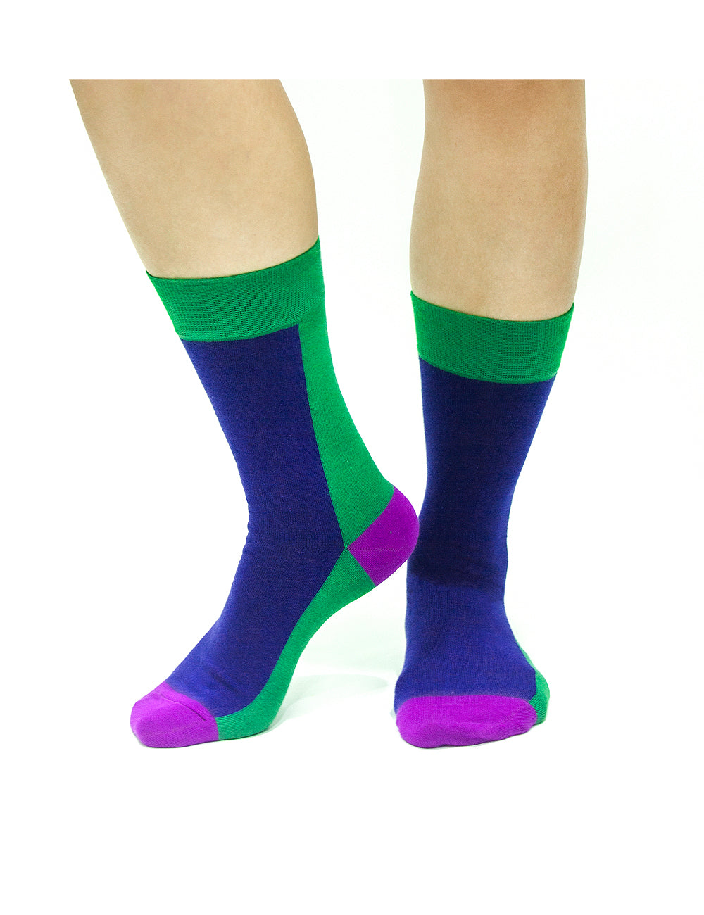 Blue & Green Contrast Crew Antimicrobial Socks