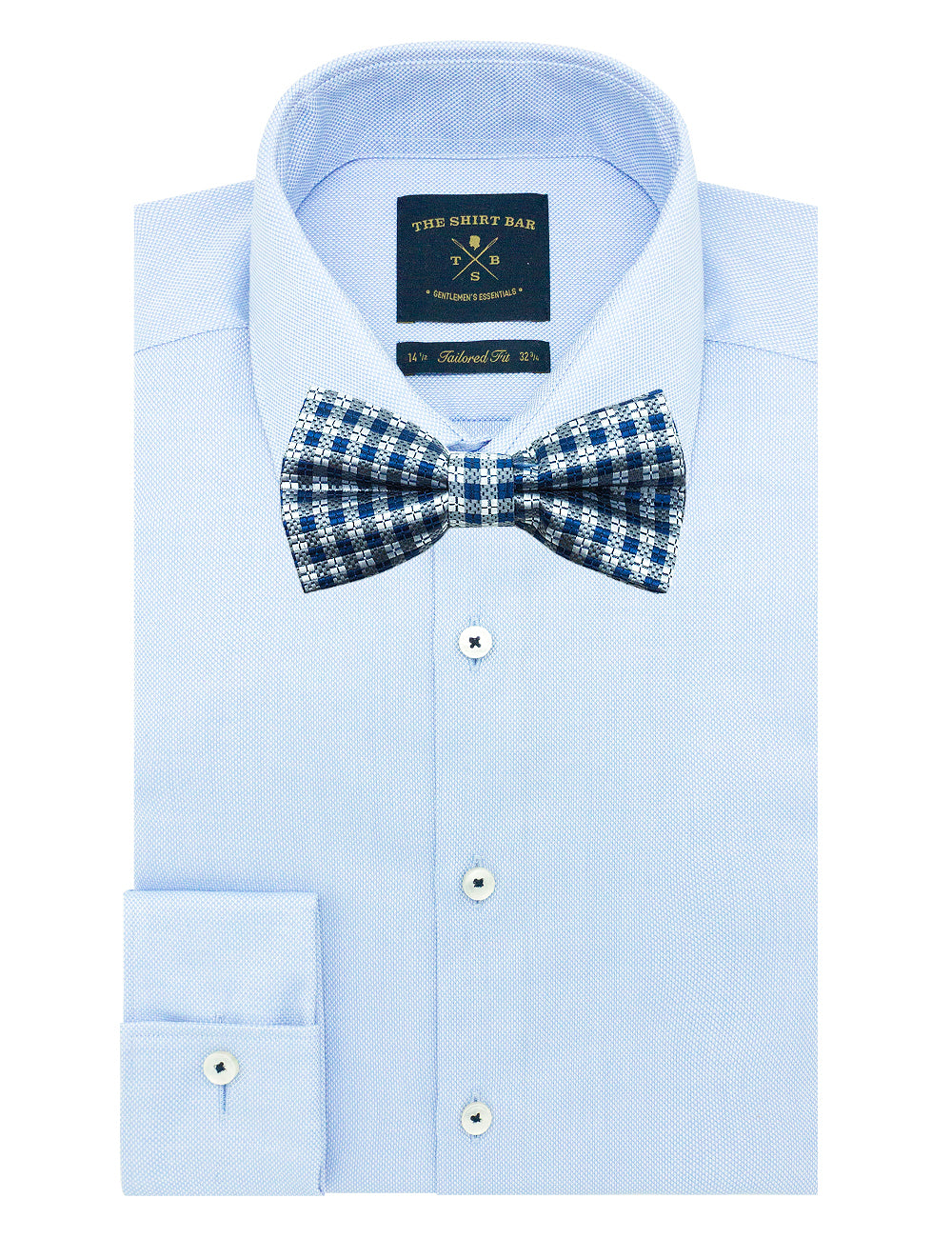 Blue and Grey Checks Woven Bowtie