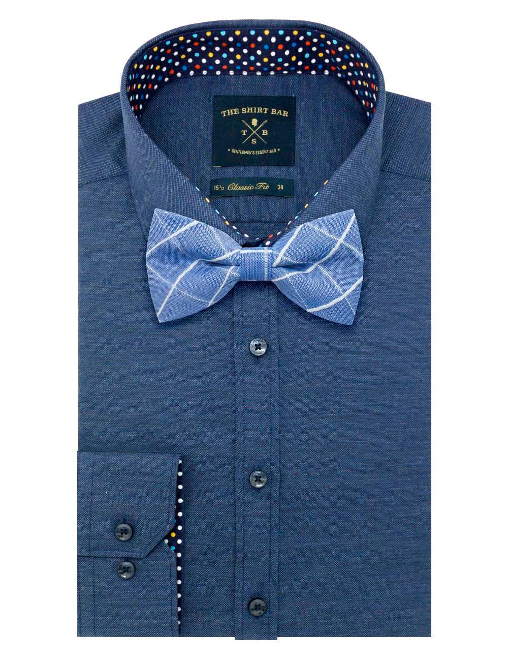 Blue with White Checks Woven Bowtie — The Shirt Bar