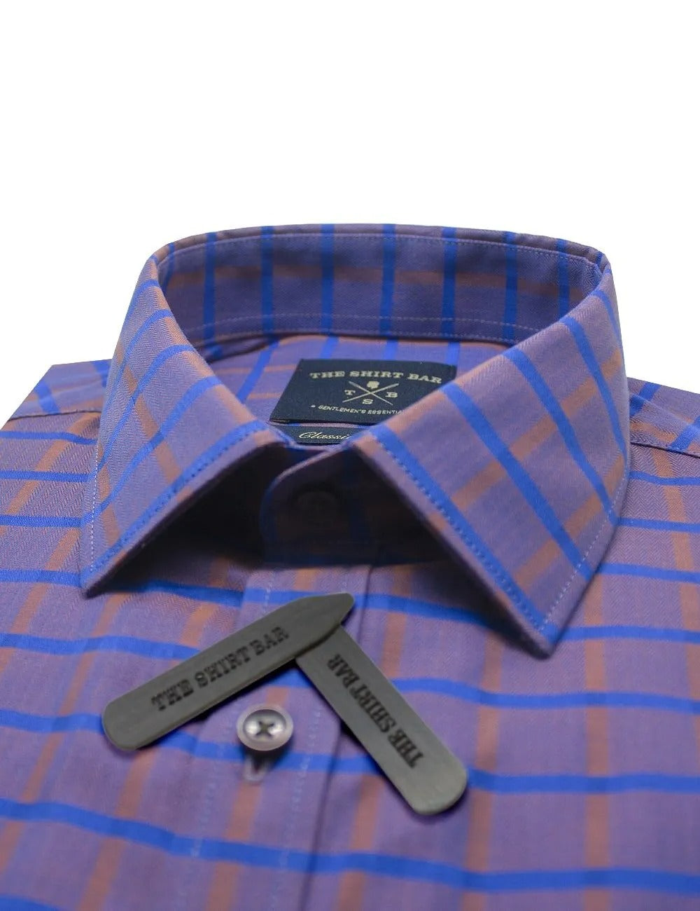 Brown with Blue Checks Modern / Classic Fit Long Sleeve Shirt