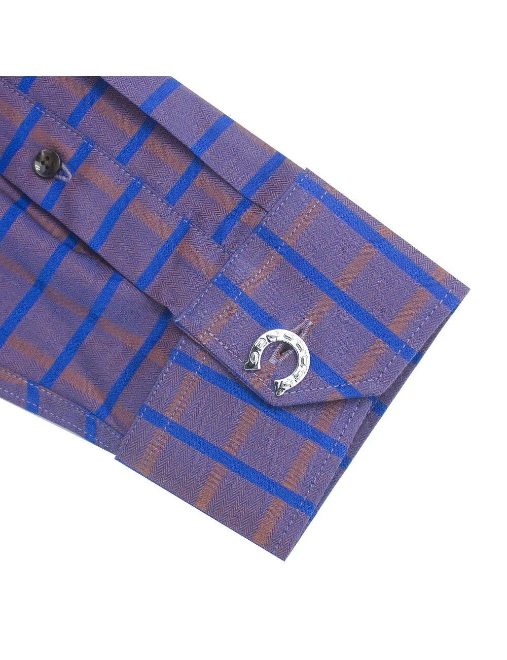 Brown with Blue Checks Modern / Classic Fit Long Sleeve Shirt