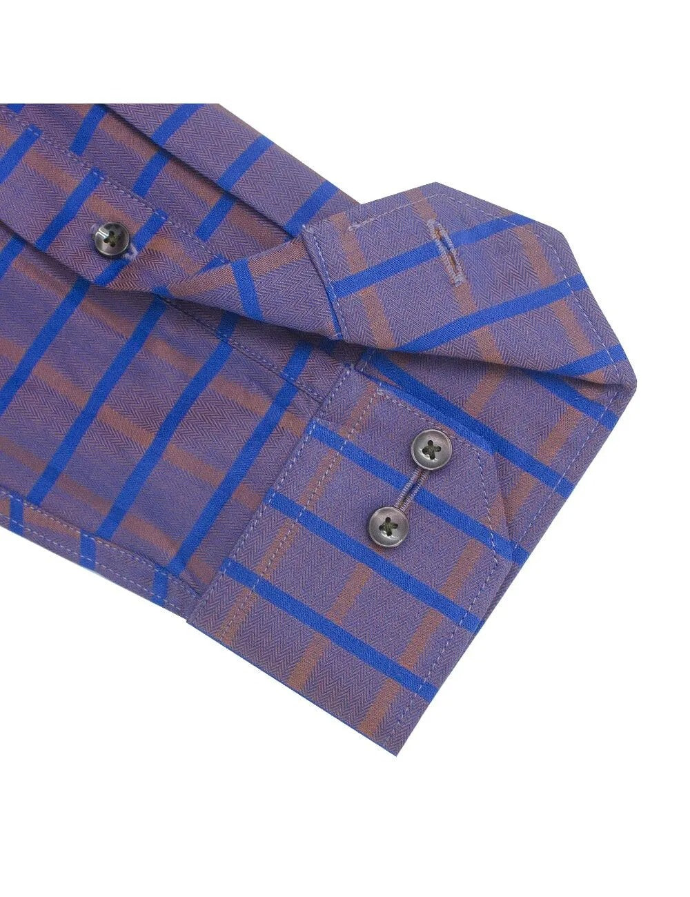 Brown with Blue Checks Modern / Classic Fit Long Sleeve Shirt