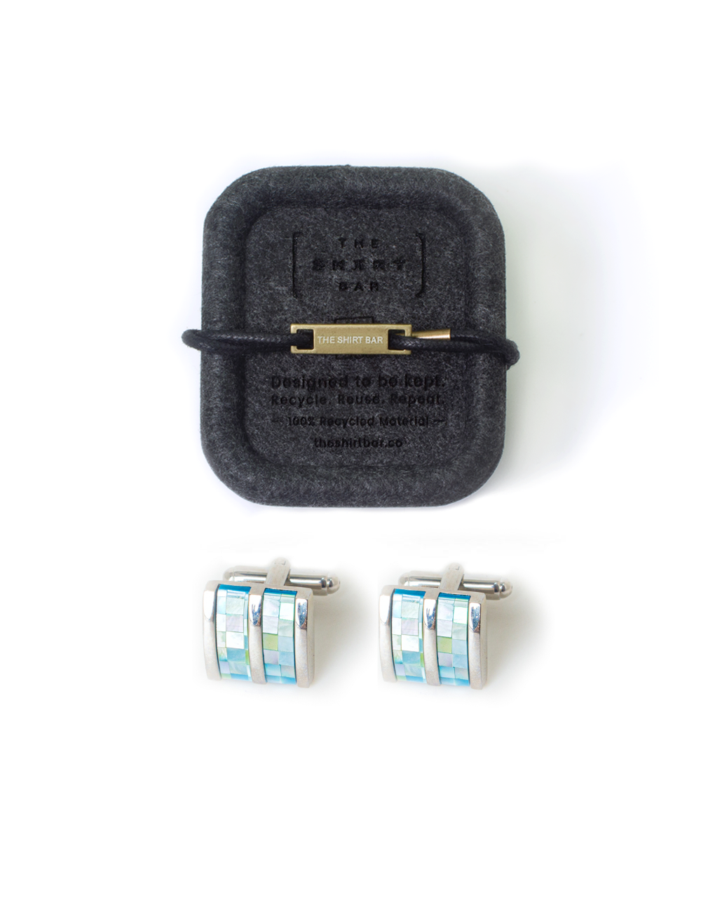 Rectangle Vertical Blue Pearl Tiles Cufflink