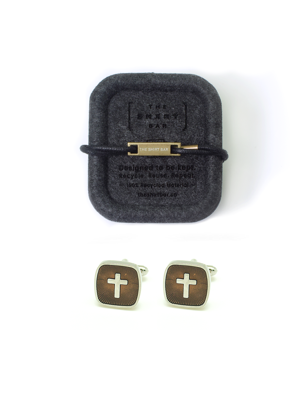 Silver Cross in Walnut Enamel Square Cufflink