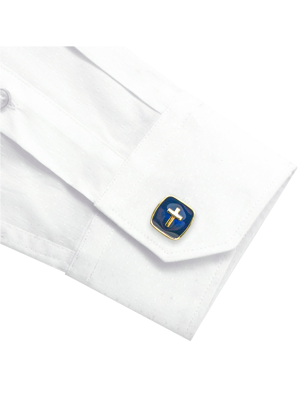 Gold Cross in Navy Enamel Square Cufflink