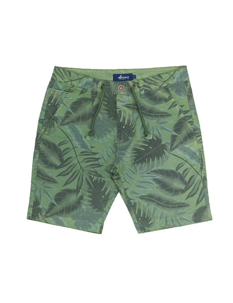 Printed Green Leaf Cotton Casual Shorts