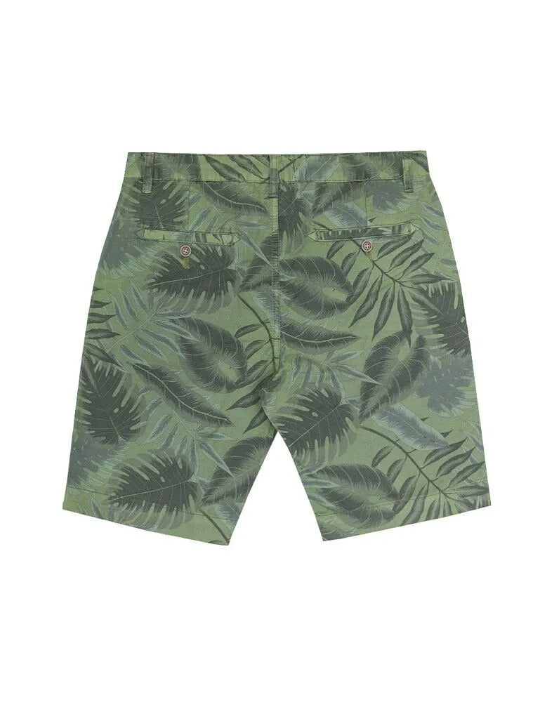 Printed Green Leaf Cotton Casual Shorts