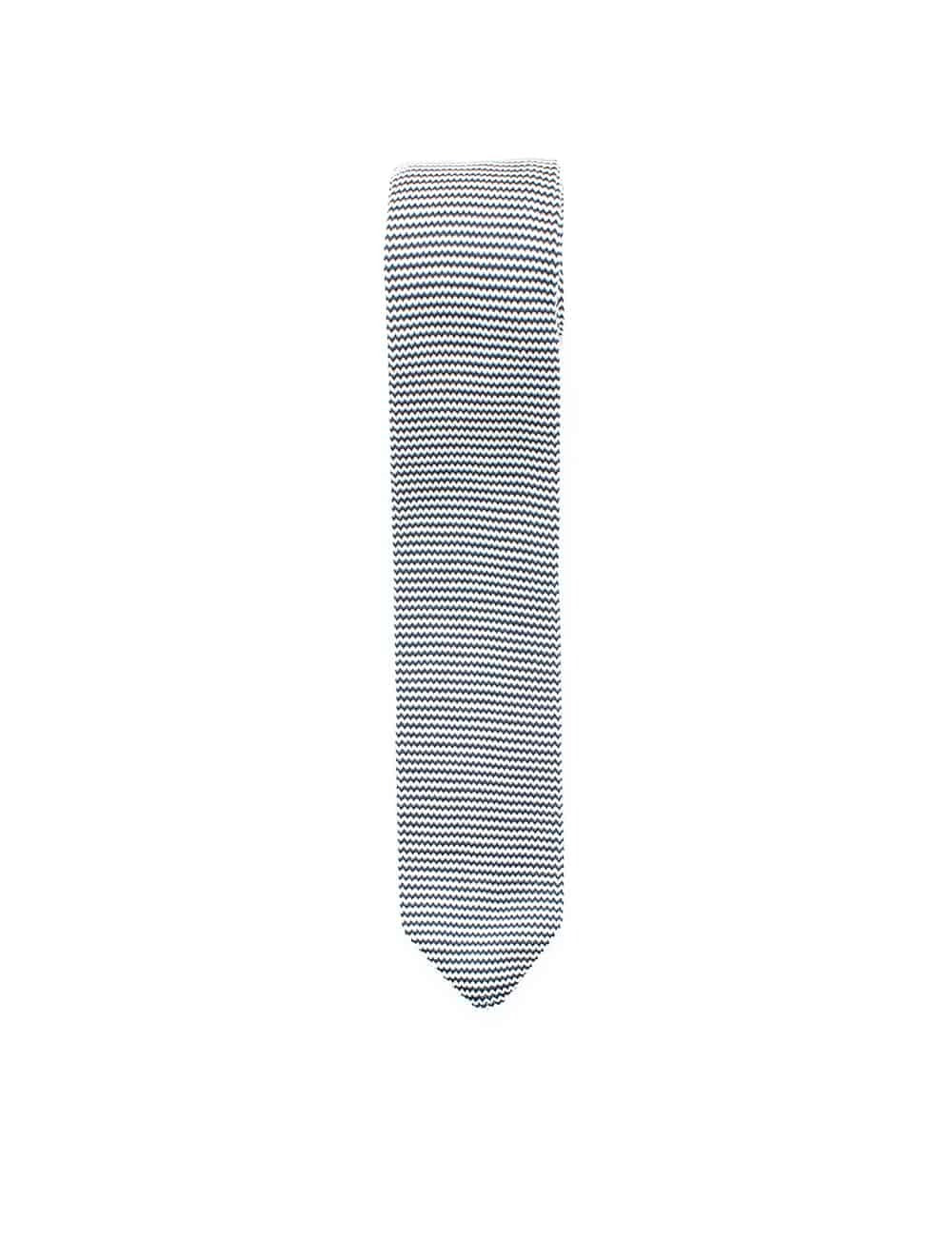 White with Black Zig Zag Knitted Necktie