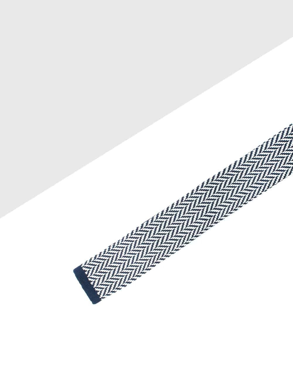 White with Black Herringone Knitted Necktie