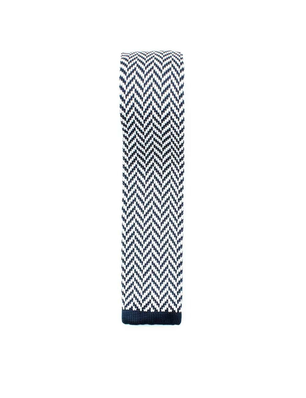 White with Black Herringone Knitted Necktie