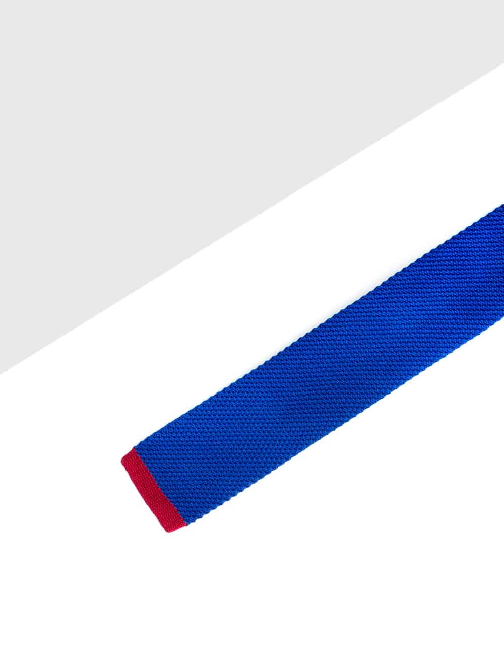 Solid Blue Knitted Necktie with Red tipping