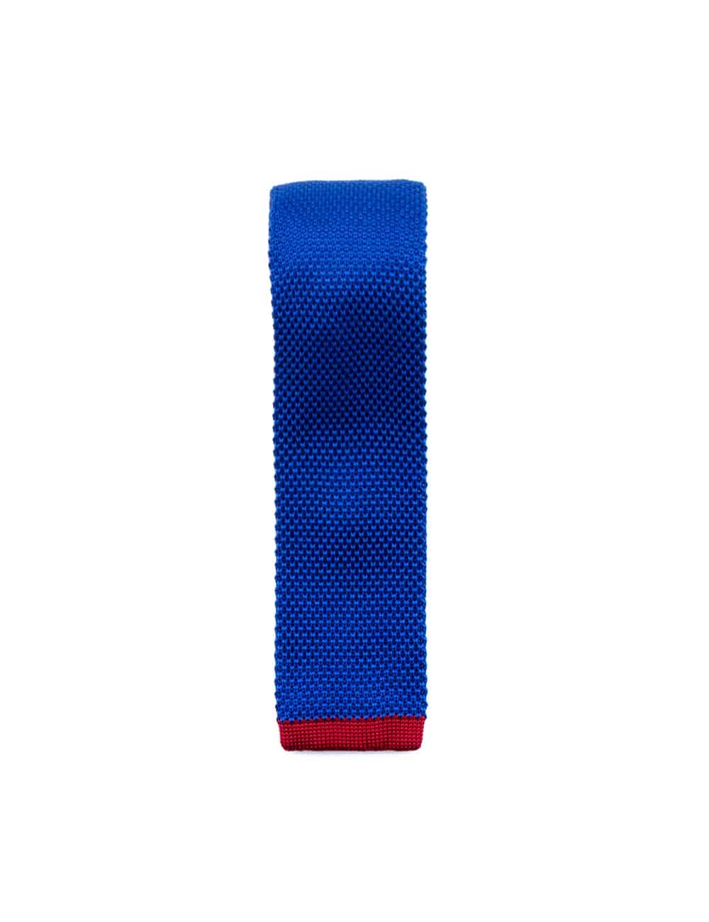 Solid Blue Knitted Necktie with Red tipping
