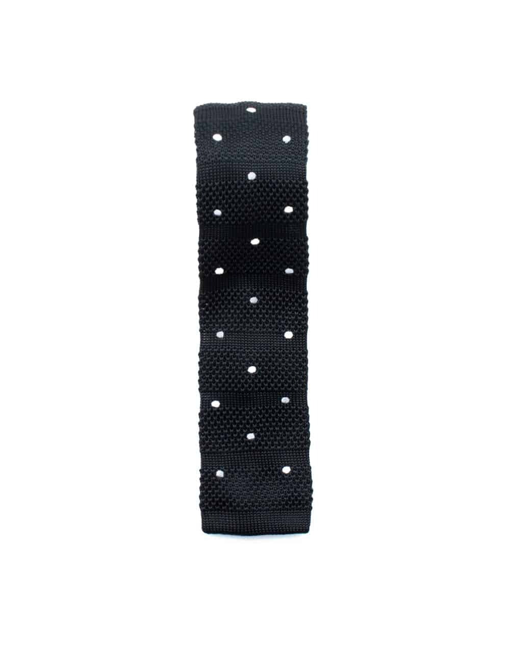 Black with Grey and White Polka Dots Knitted Necktie