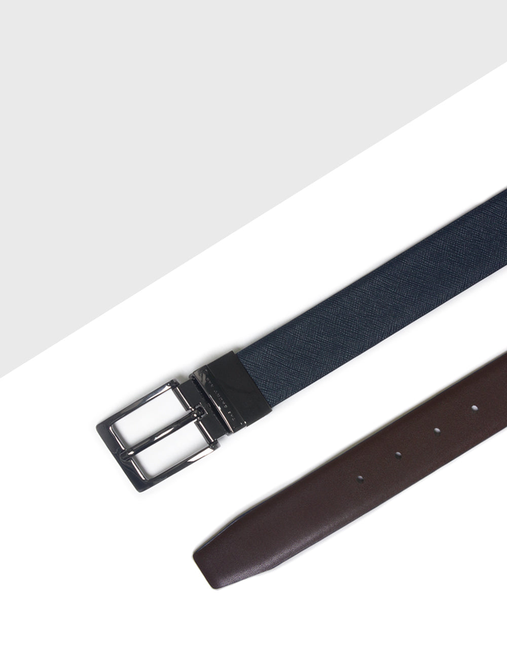 Navy Blue Crosshatch / Dark Brown Reversible Leather Belt