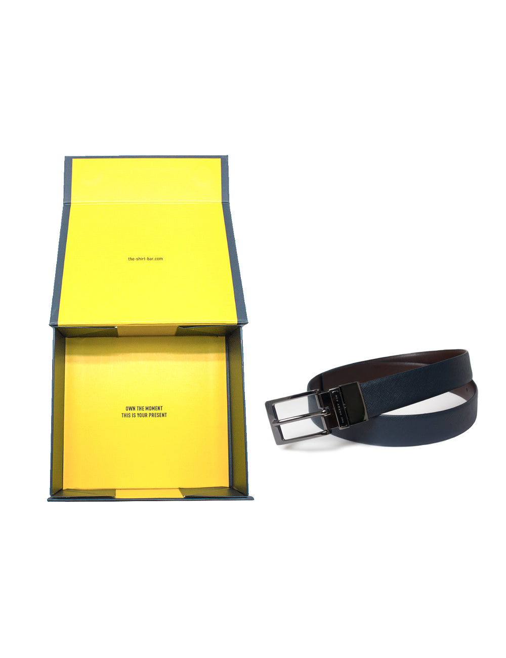 Navy Blue Crosshatch / Dark Brown Reversible Leather Belt