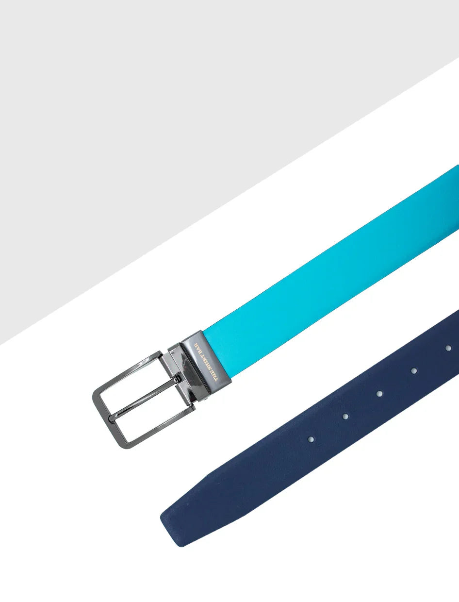 Turquoise / Navy Reversible Leather Belt — The Shirt Bar