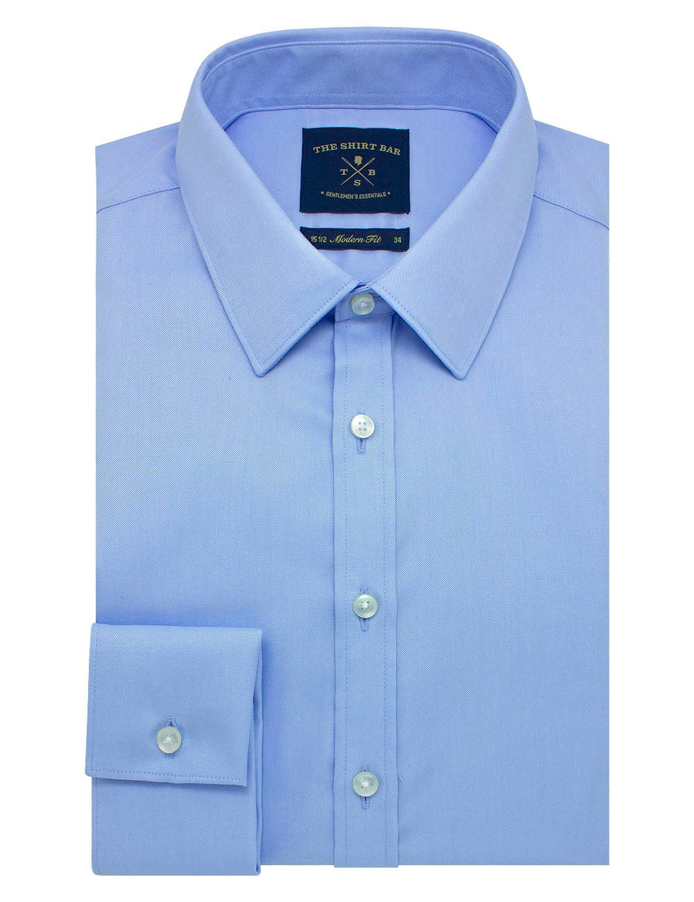 Everyday Shield Spill Resist Collection: Solid Blue Twill 2 Ply Double Cuff Modern Fit Long Sleeve Shirt