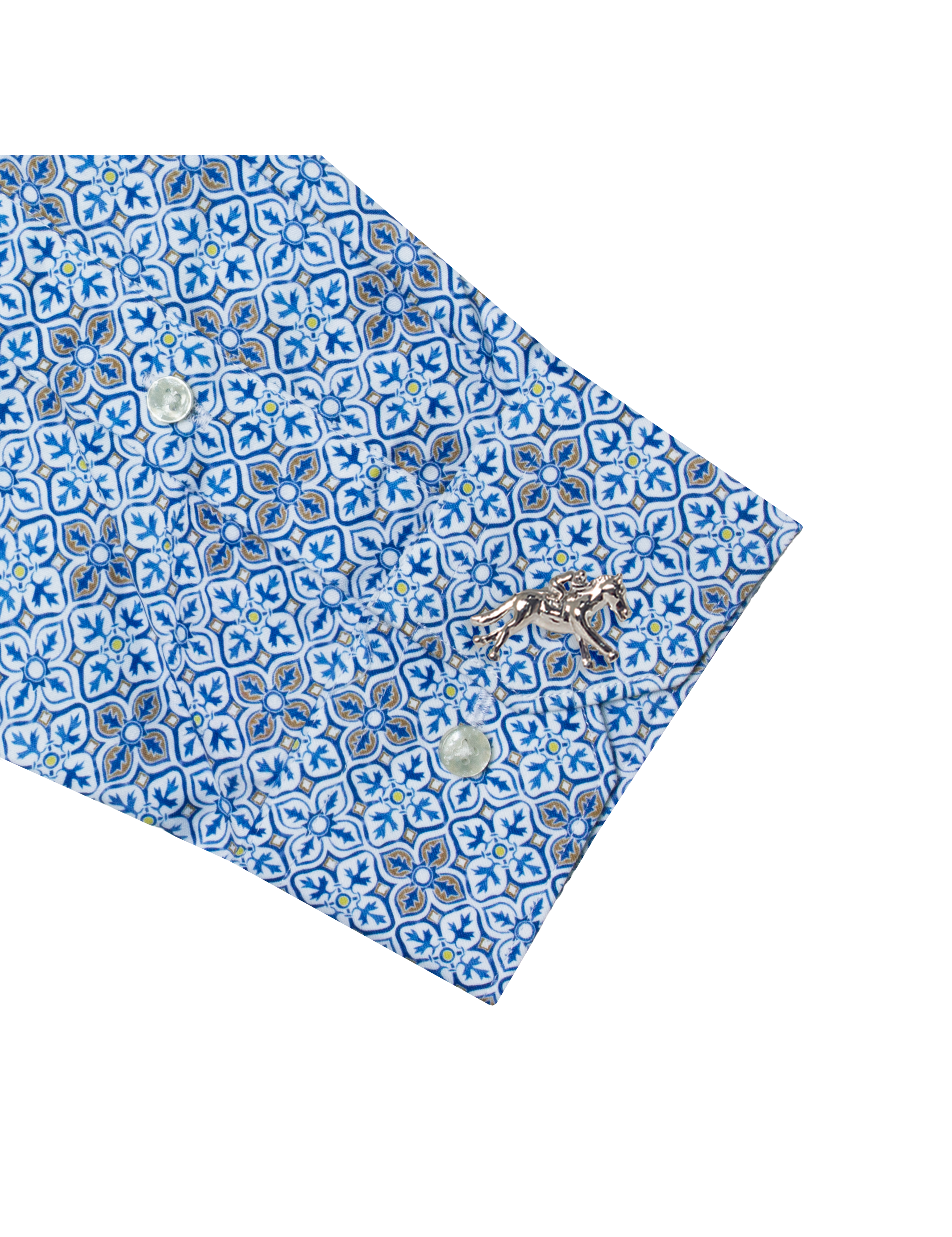 Blue Damask Floral Print Silky Finish Modern Fit Shirt