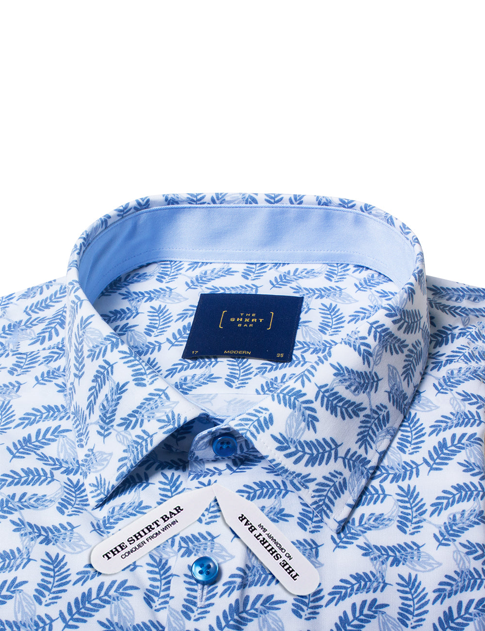 Blue Leaf Print Eco-ol Bamboo Stretch Modern Fit Shirt