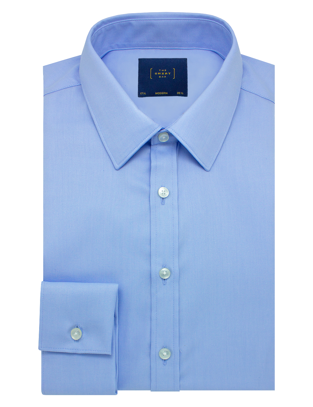 Everyday Shield Spill Resist Collection: Solid Blue Twill 2 Ply Double Cuff Modern Fit Long Sleeve Shirt