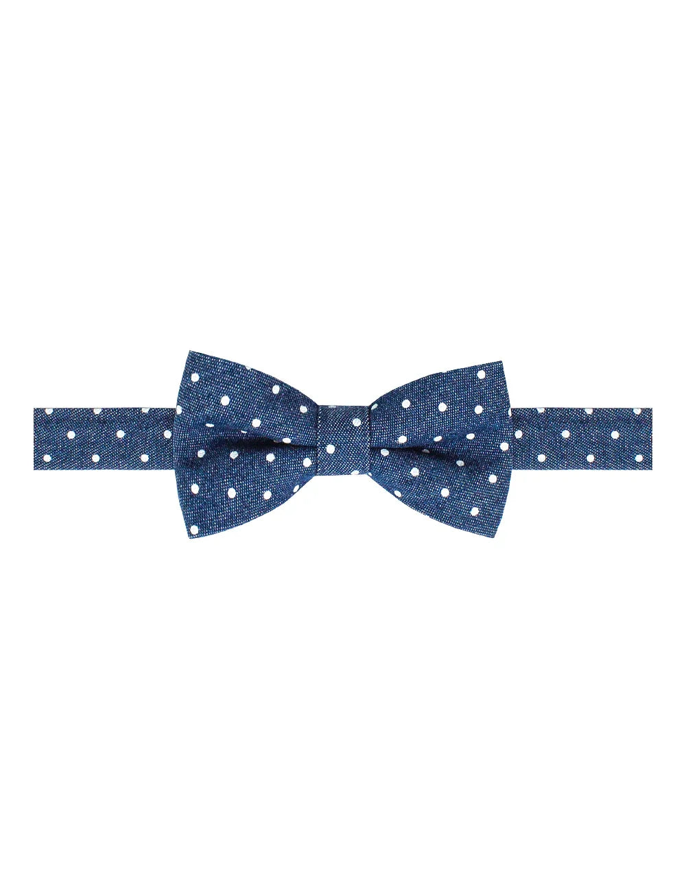 Mid Denim with White Polka Dots Print Woven Bowtie — The Shirt Bar