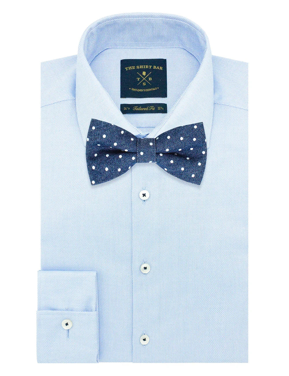 Mid Denim with White Polka Dots Print Woven Bowtie — The Shirt Bar