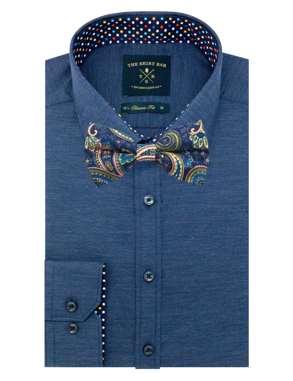 Navy with Beige Paisley Print Woven Bowtie