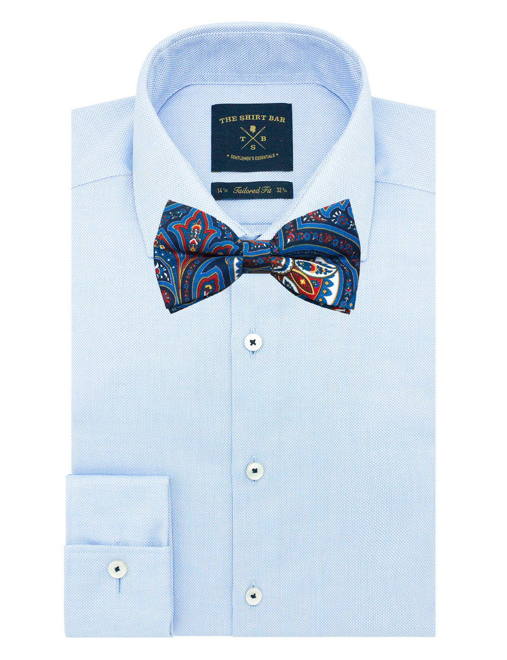 Navy Blue with Red and White Paisley Print Woven Bowtie — The Shirt Bar