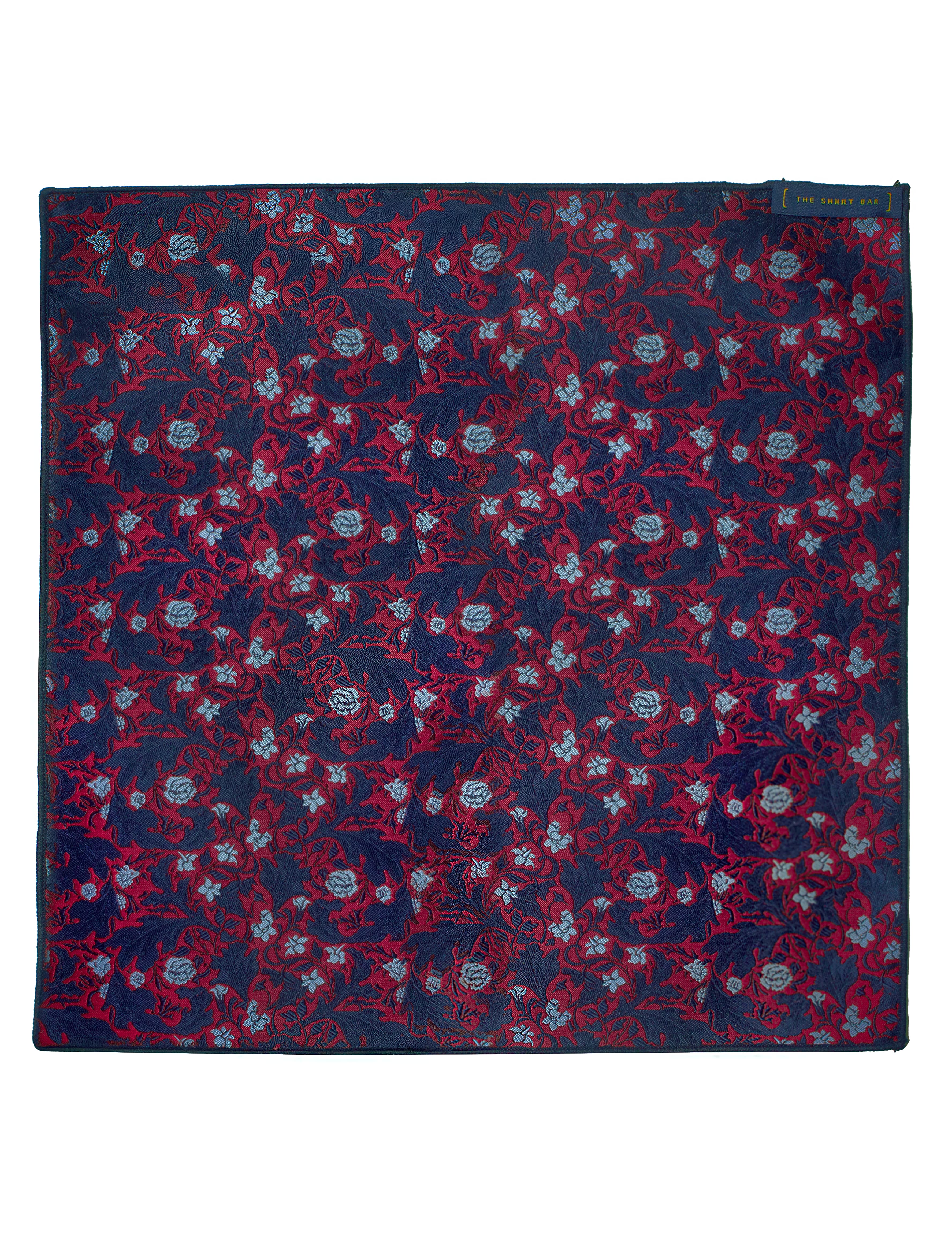Red with Navy Blue Floral Pattern Woven Pocket Square