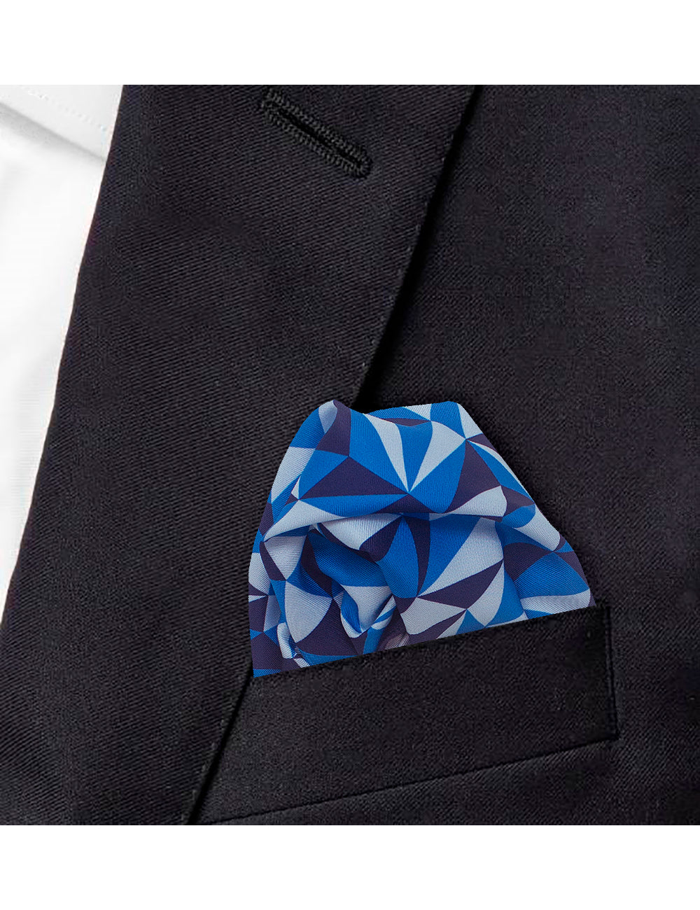 Navy Blue Geometric Print Woven Pocket Square