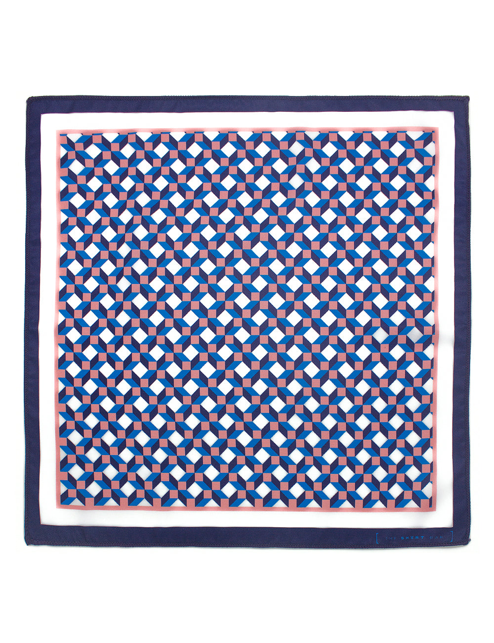 Navy Blue and Pink Geometric Print Woven Pocket Square