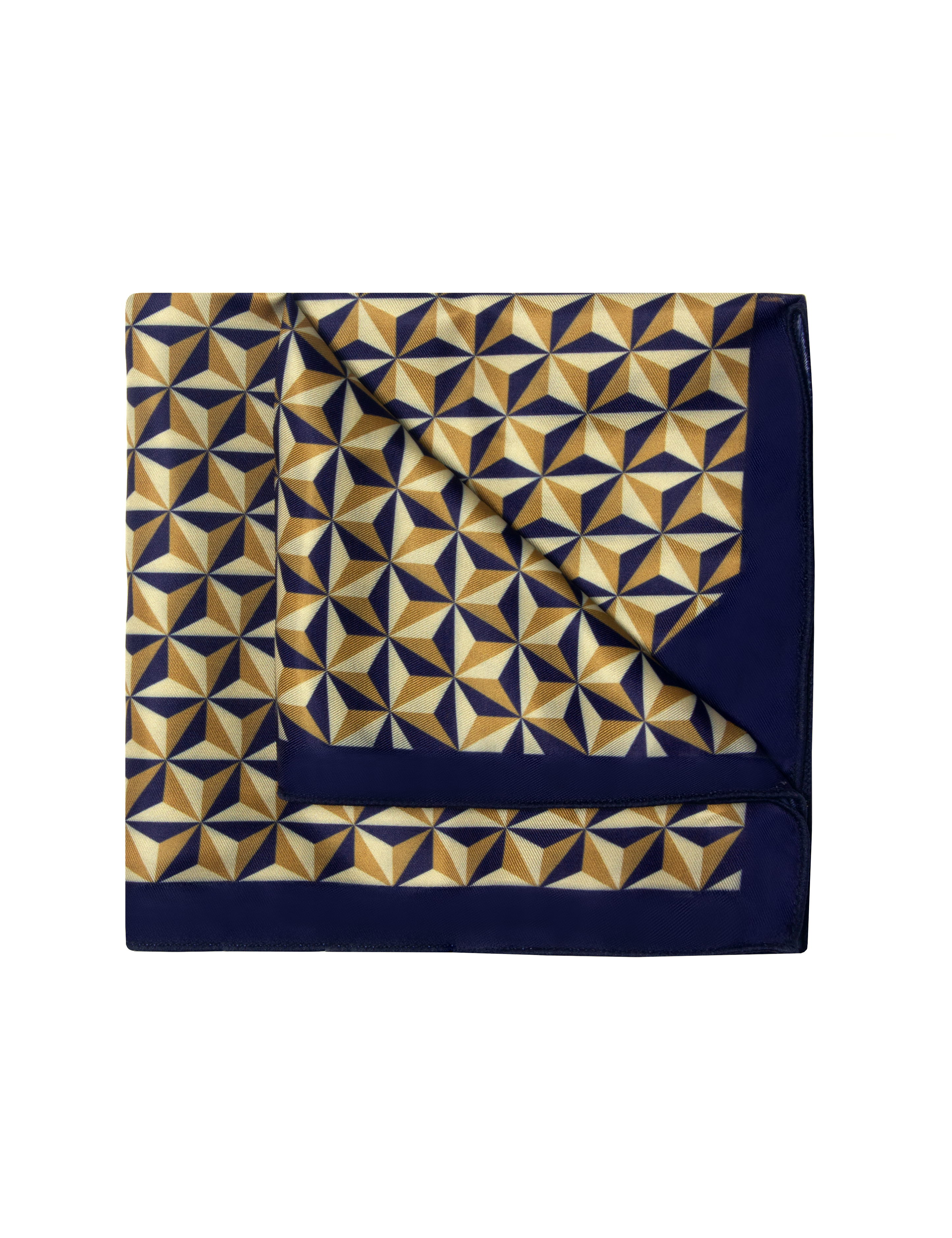 Navy Blue and Brown Print Pocket Square